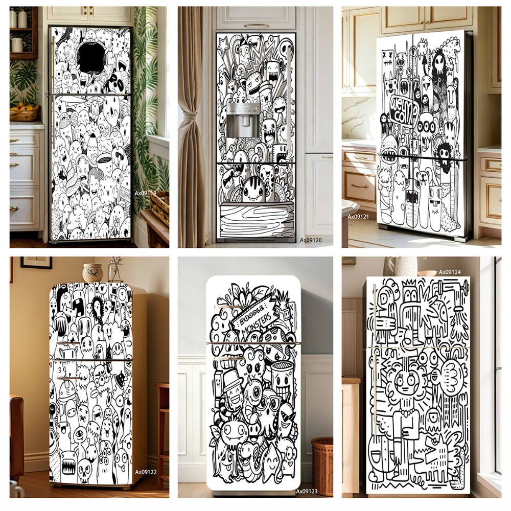 Black‑White Line Art Doodle Mo - Full Cover Adhesive recension och pris