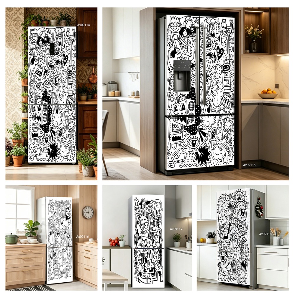 Black‑White Line Art Doodle Mo - Full Cover Adhesive recension och pris