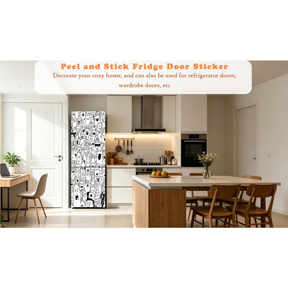 Black‑White Line Art Doodle Mo - Full Cover Adhesive recension och pris