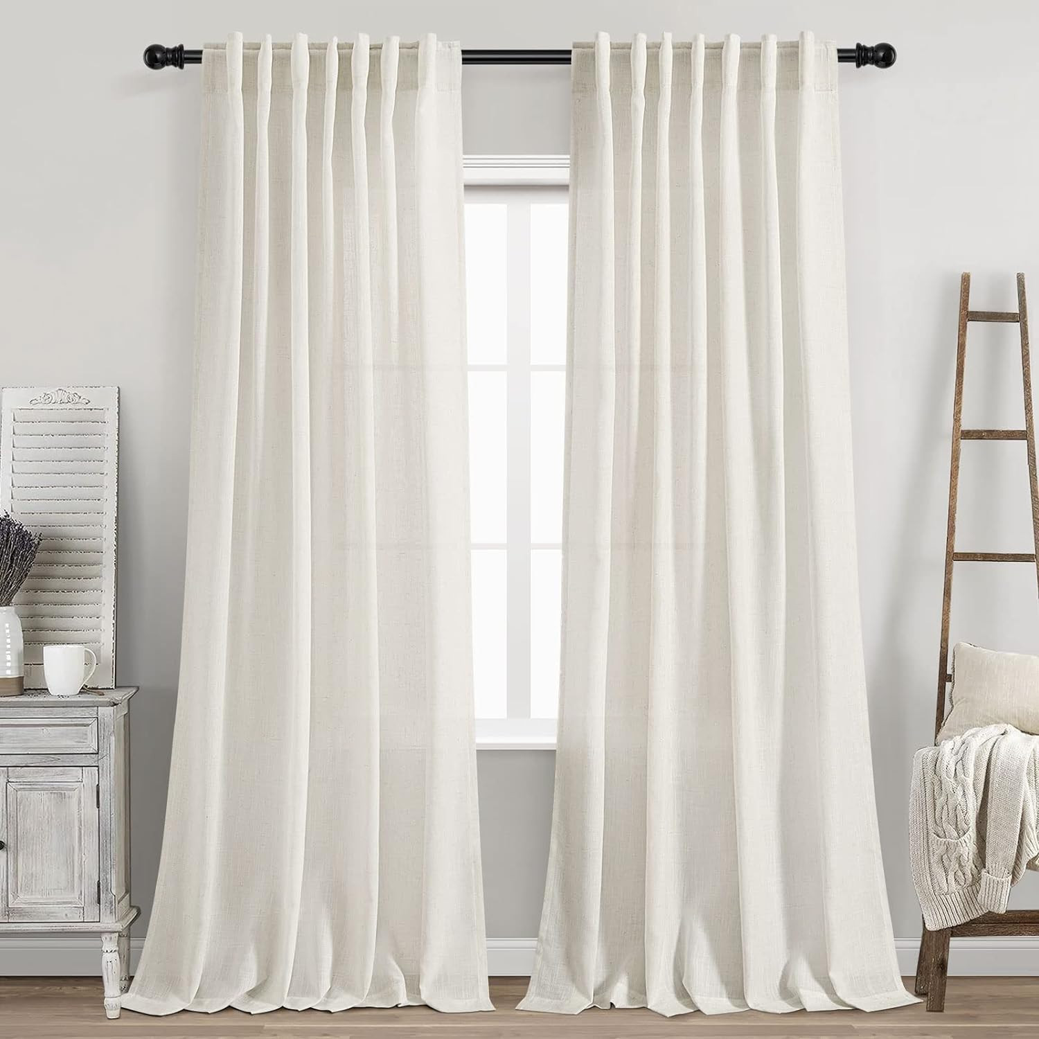 Cream Linen Back Tab Curtains  - Privacy Filter 2Pack recension och pris