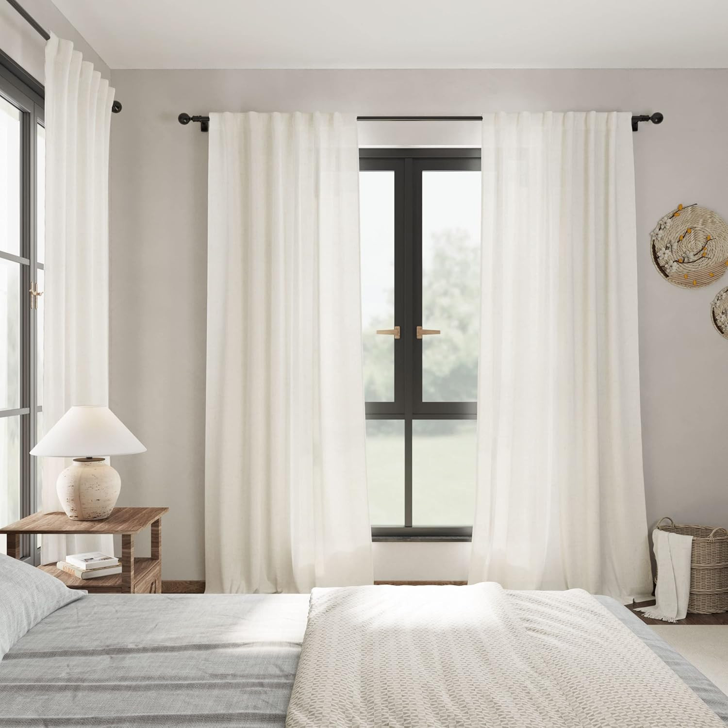 Cream Linen Back Tab Curtains  - Privacy Filter 2Pack recension och pris